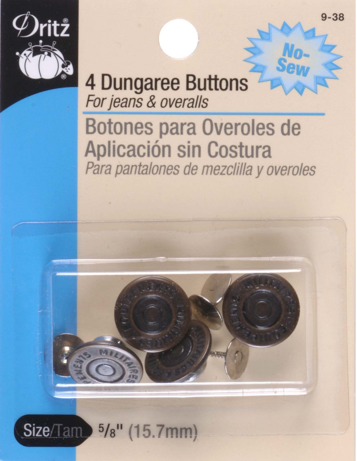 Dungaree No Sew Buttons 5/8in Antique Brass Notions Dritz