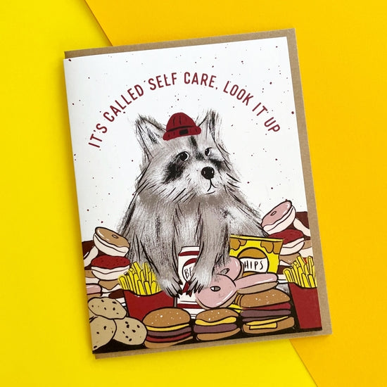 Self Care Raccoon Card Greeting Cards Boss Dotty Paper Co