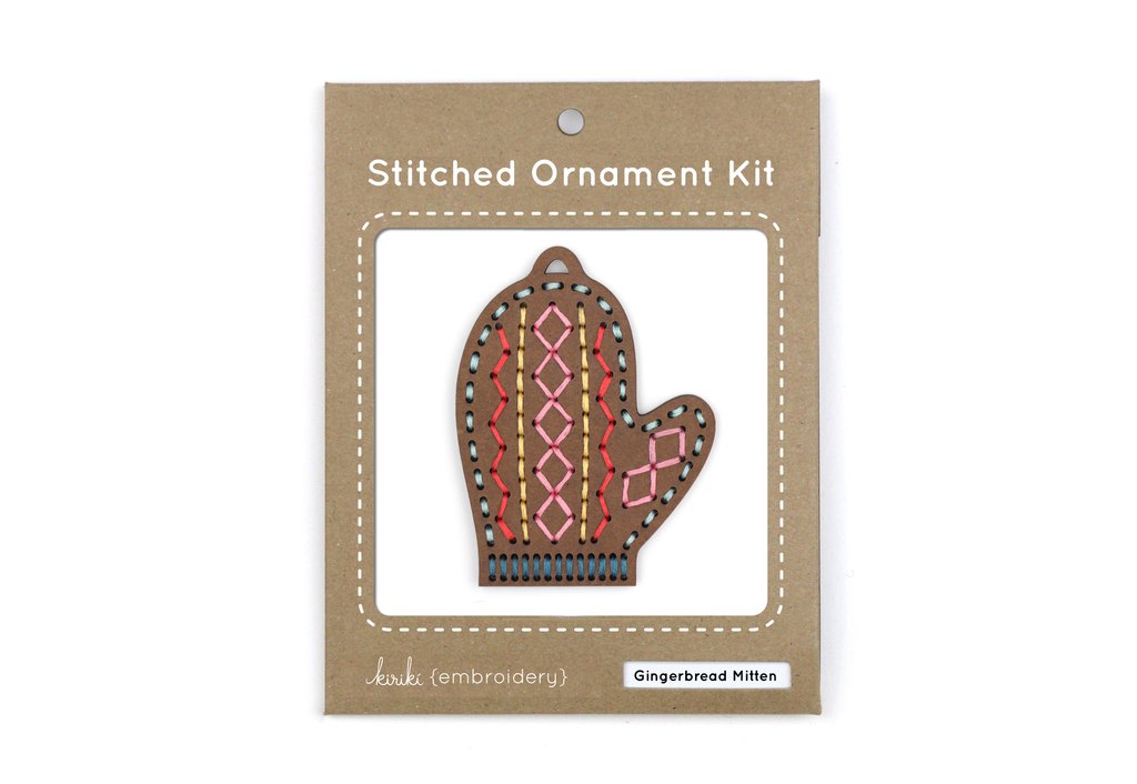 DIY Stitched Ornament Kit - Gingerbread Mitten
