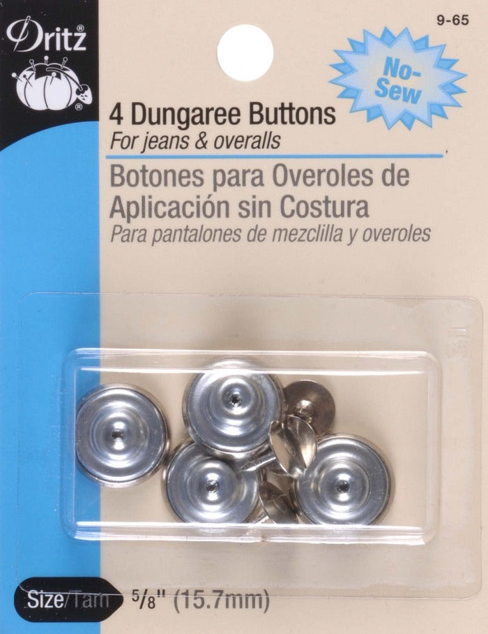 Dungaree No Sew Buttons 5/8in Nickel Notions Dritz