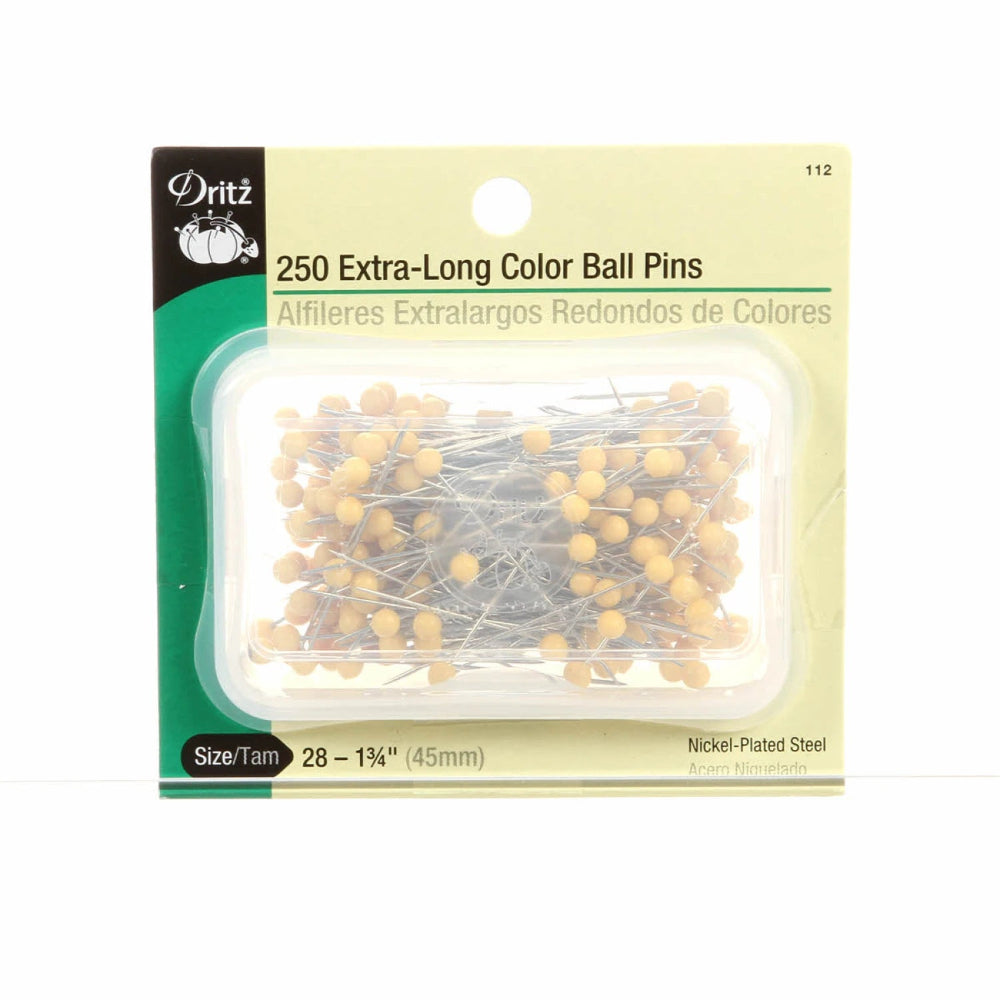Yellow and green package of long yellow ball-point sewing pins