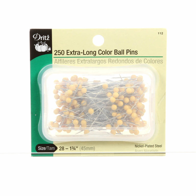 Yellow and green package of long yellow ball-point sewing pins