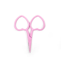 Pink embroidery scissors with heart-shaped handles on a white background