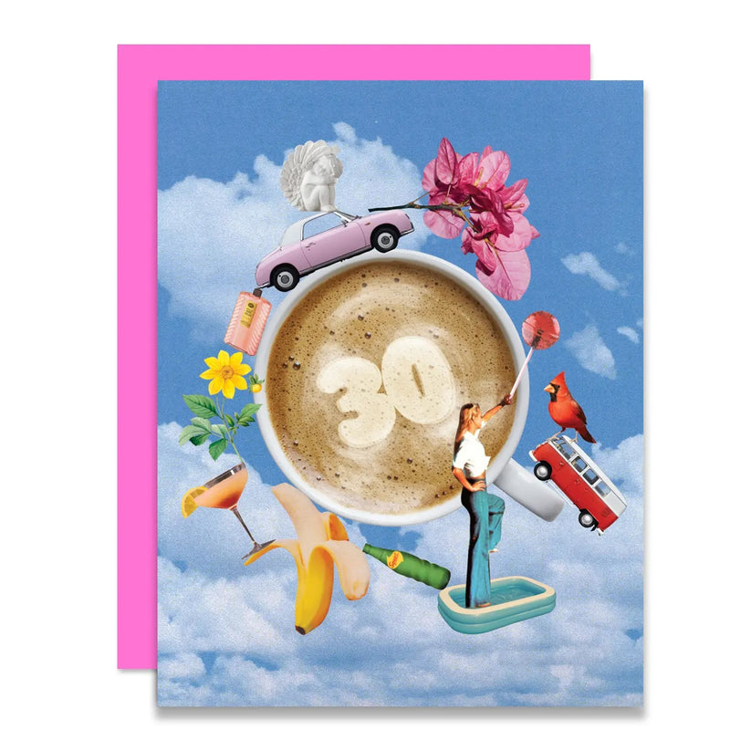 collage style birthday card that says "30"