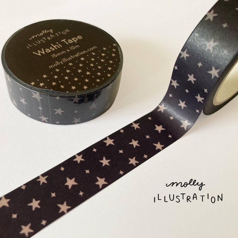 Washi tape with star pattern and container on a white background