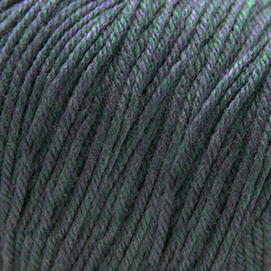 Close-up of dark grey yarn with subtle purple and green strands