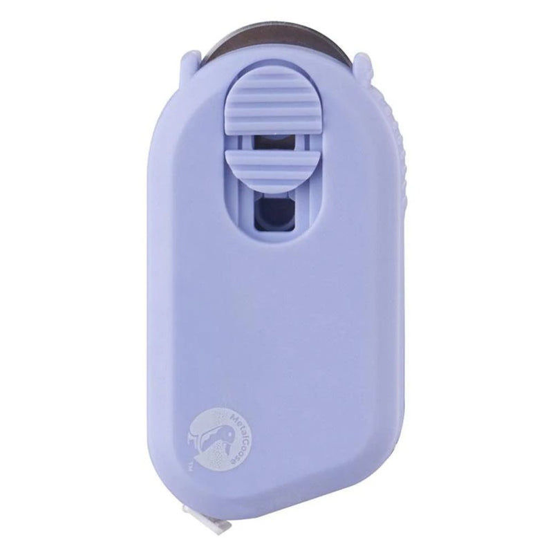 Purple electronic device with a button on a white background