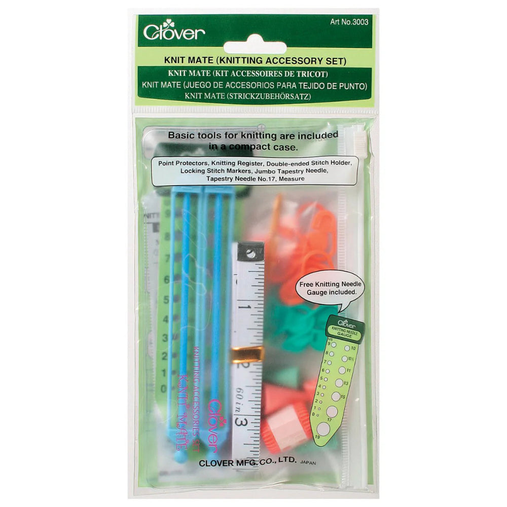 Clover knit mate knitting accessory set packaging on a white background