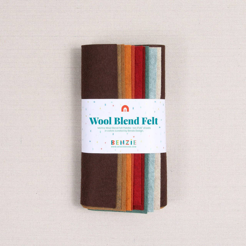 Autumnal felt sheets in a "Wool Blend Felt" label on a white textured background