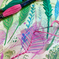 Pink and Green Spring Floral Paper Embroidery Kit