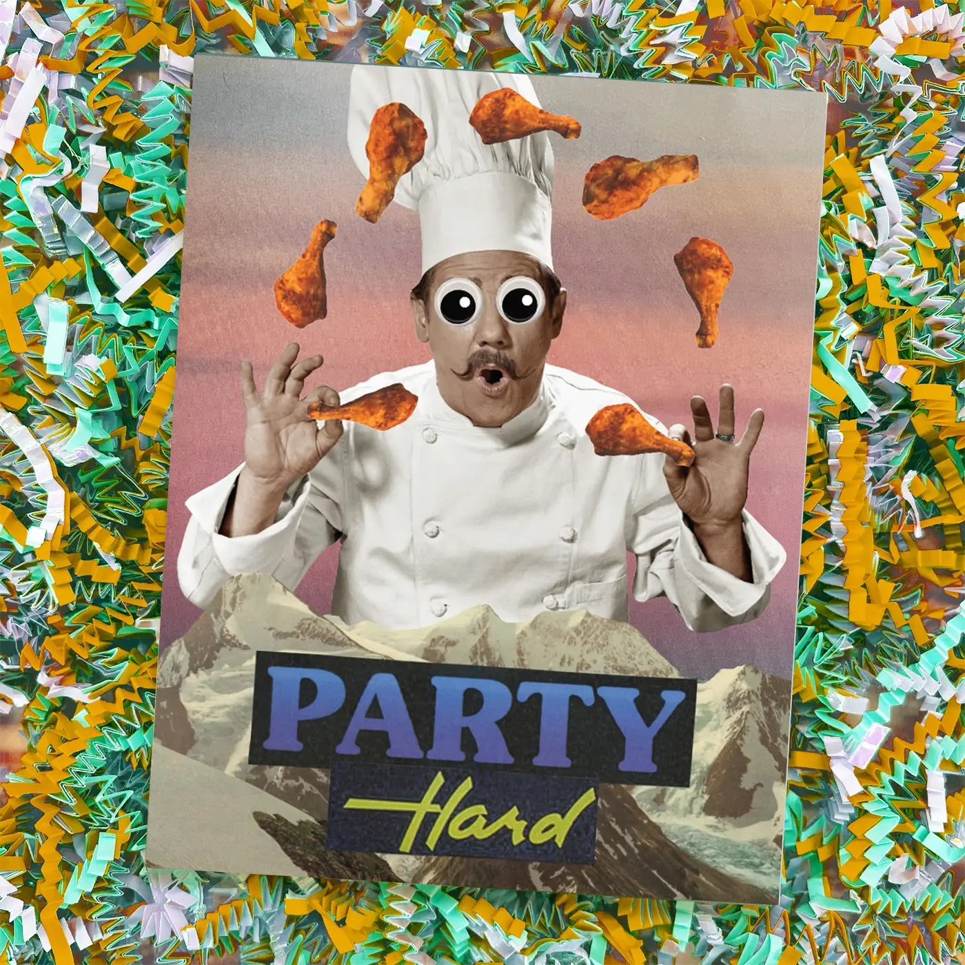 party hard checf with fried chicken card