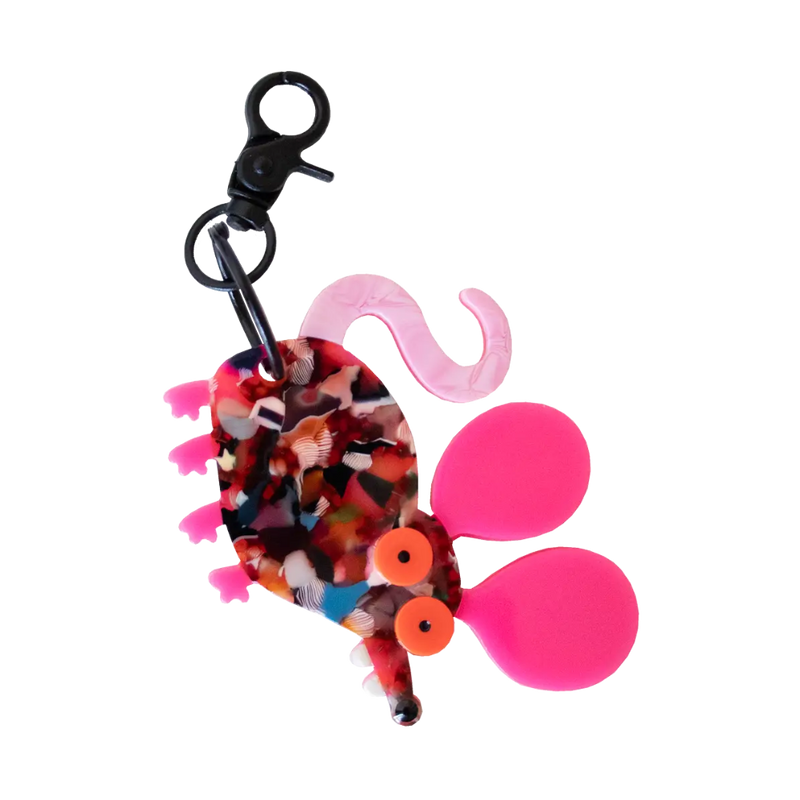 Colorful rat keychain with big pink ears 