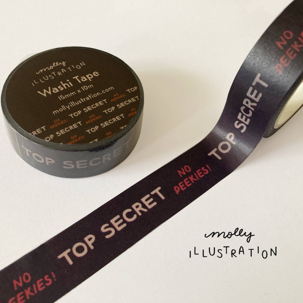 Top Secret washi tape with a container on a white background