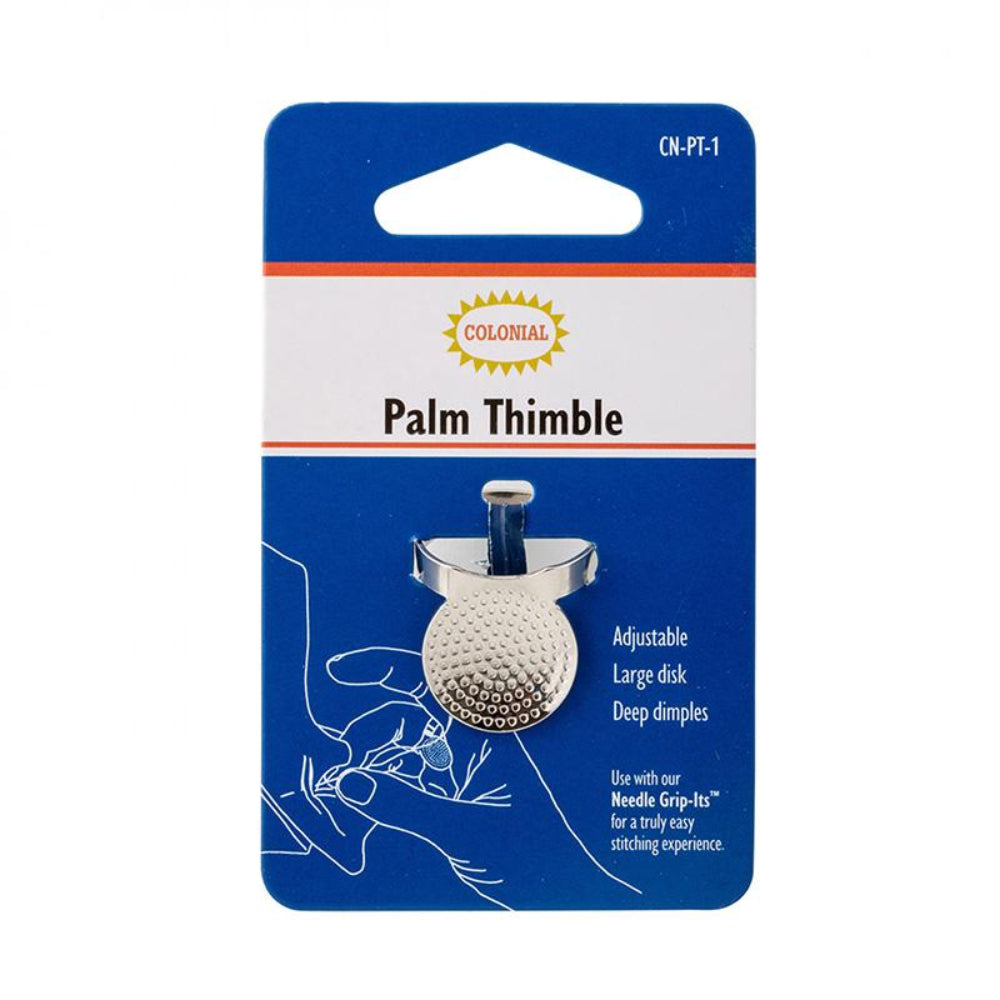 Palm thimble on a blue and white packaging with 'Colonial' branding.