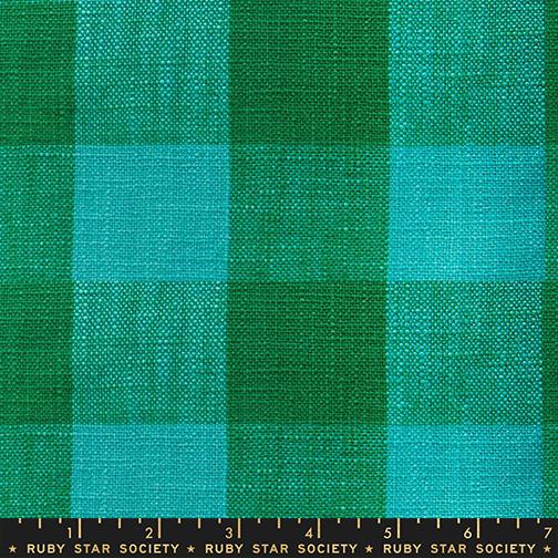 Green and blue plaid fabric pattern with Ruby Star Society label