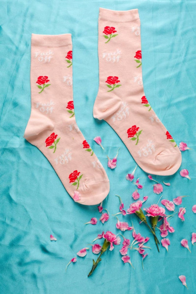 F* Off Rose Crew Socks Accessories Yellow Owl Workshop
