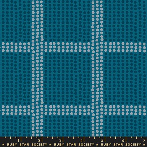 Fabric with blue and white plaid pattern, labeled Ruby Star Society