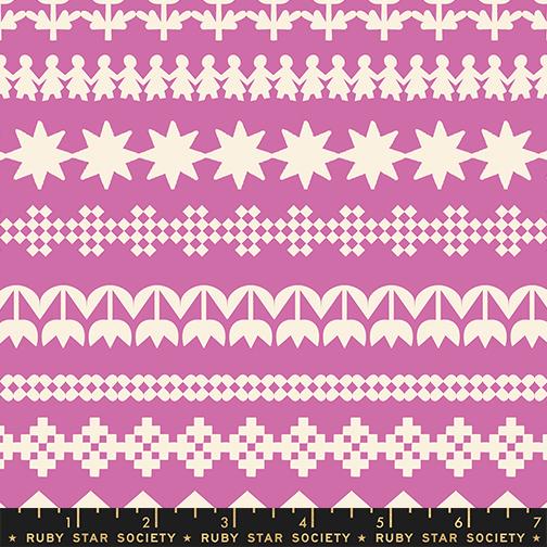 White geometric patterns on a pink background with Ruby Star Society label.