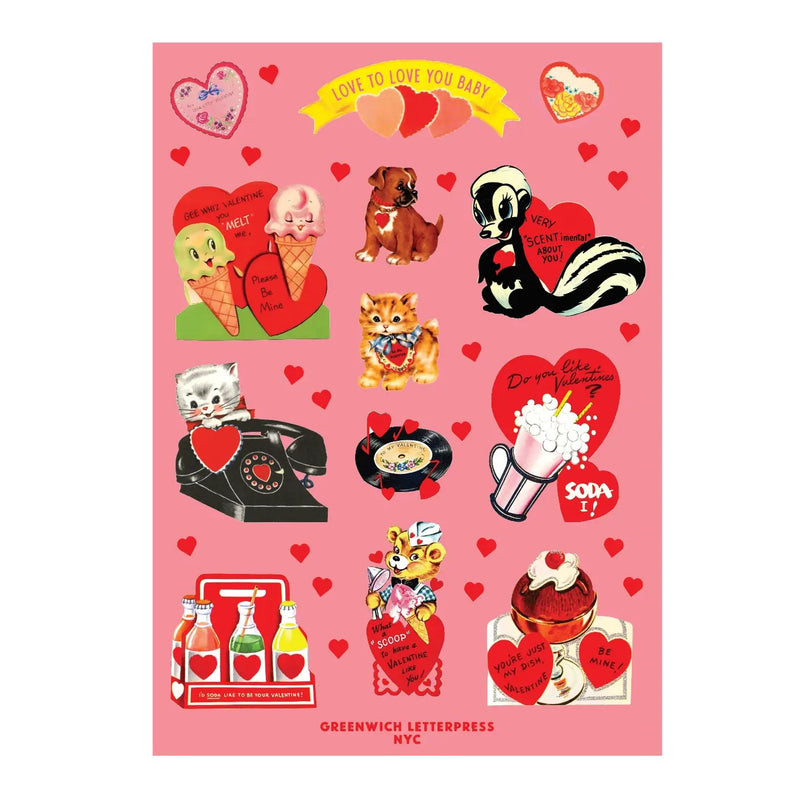 retro valentines themed sticker sheet