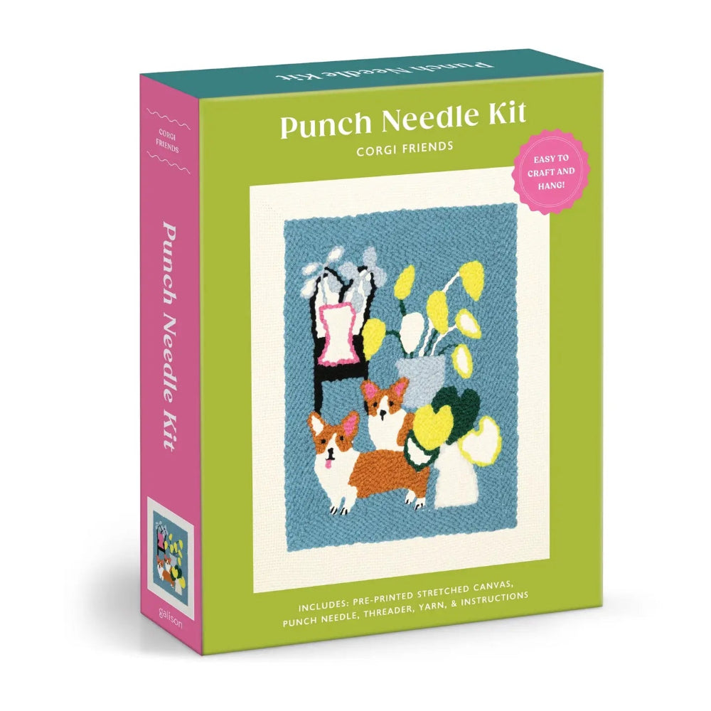 Punch Needle Kit packaging with corgi design on a white background