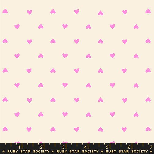 Pattern of small pink hearts on a light yellow background with Ruby Star Society label at the bottom.