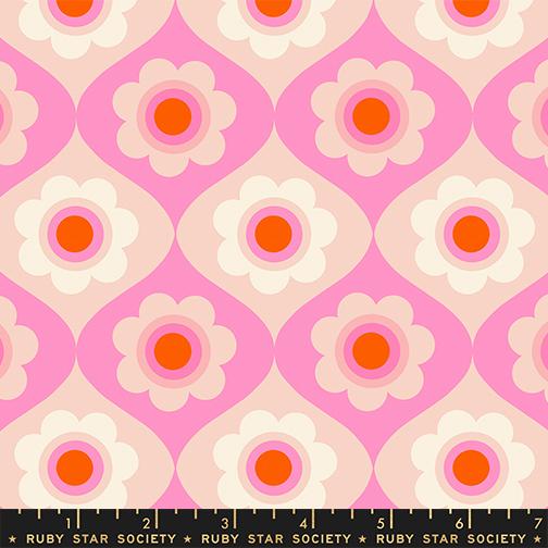 Patterned fabric with flowers and geometric shapes on a pink background, featuring Ruby Star Society branding.