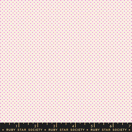 Fabric swatch with a small pink dot pattern on a white background, labeled 'Ruby Star Society'.