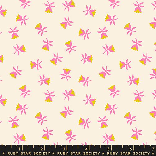 Pattern of pink and yellow floral shapes on a beige background with a Ruby Star Society label at the bottom.