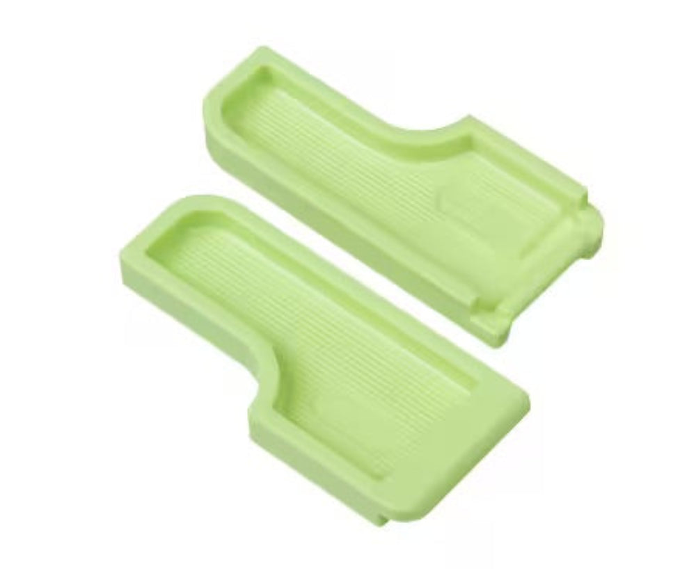 Green stitch guide on a white background