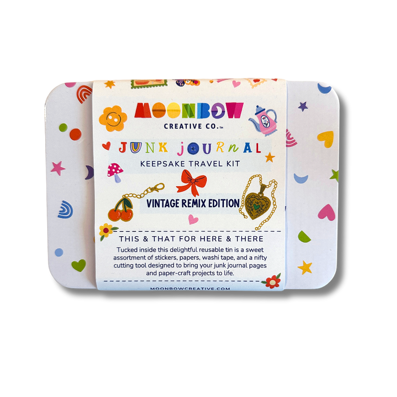 Moonbow Creative Co. Junk Journal Keepsake Travel Kit packaging on a white background