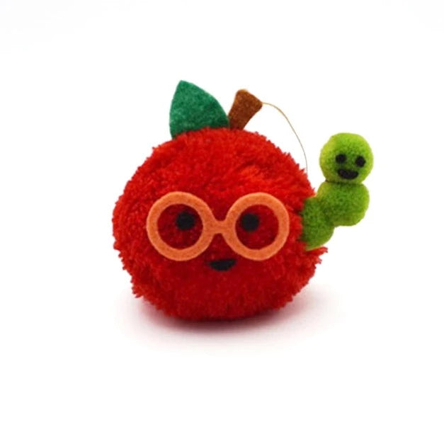Apple and Worm Pom Pom Ornament Ornament Lucky Horse Press