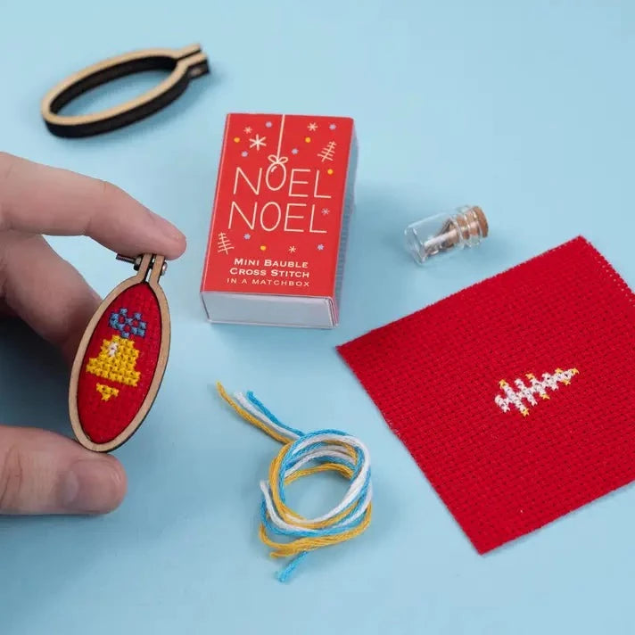 Christmas Bauble Noel Noel Cross Stitch Hoop in A Matchbox Kit Marvling Bros Ltd