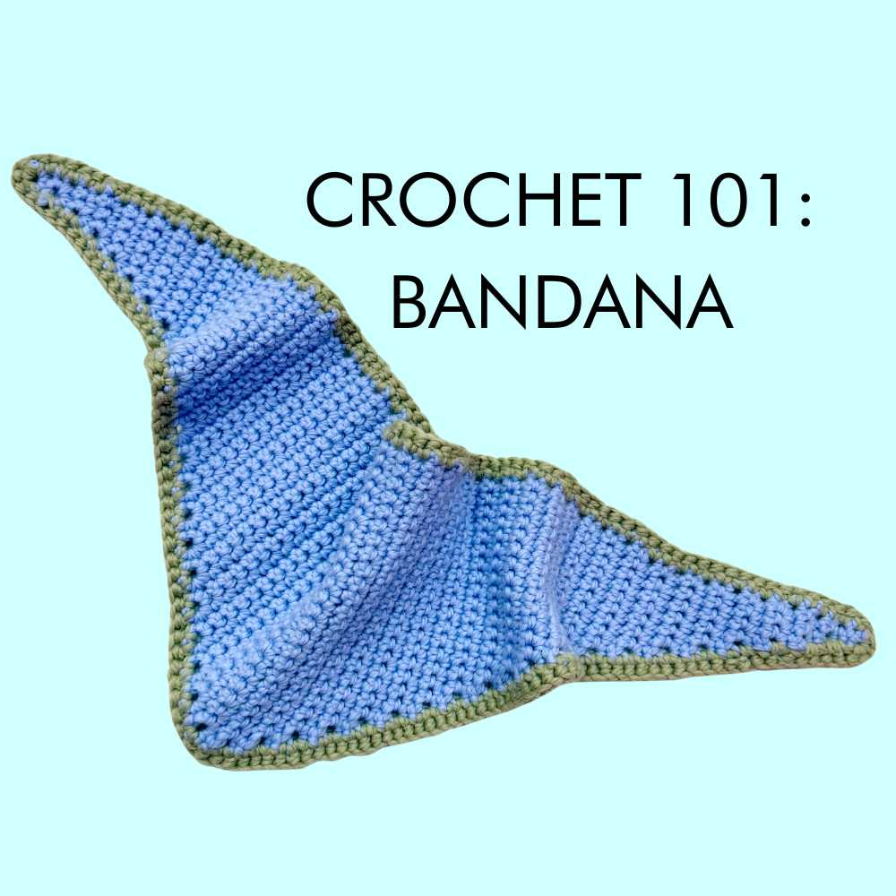 Crochet bandana on a blue background