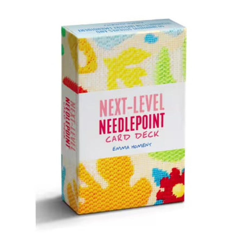 Next-Level Needlepoint Card Deck packaging with colorful needlepoint design on a white background