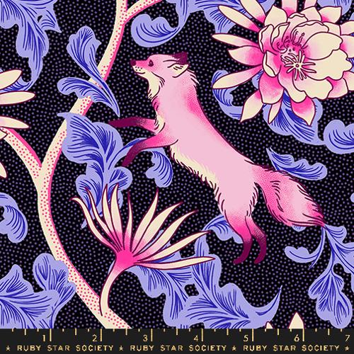 Black and purple fox print fabric