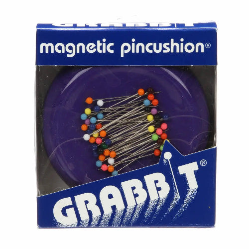 Magnetic pincushion in a deep purple with rainbow pins
