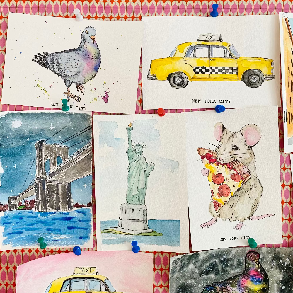 collection of waterolor postcards