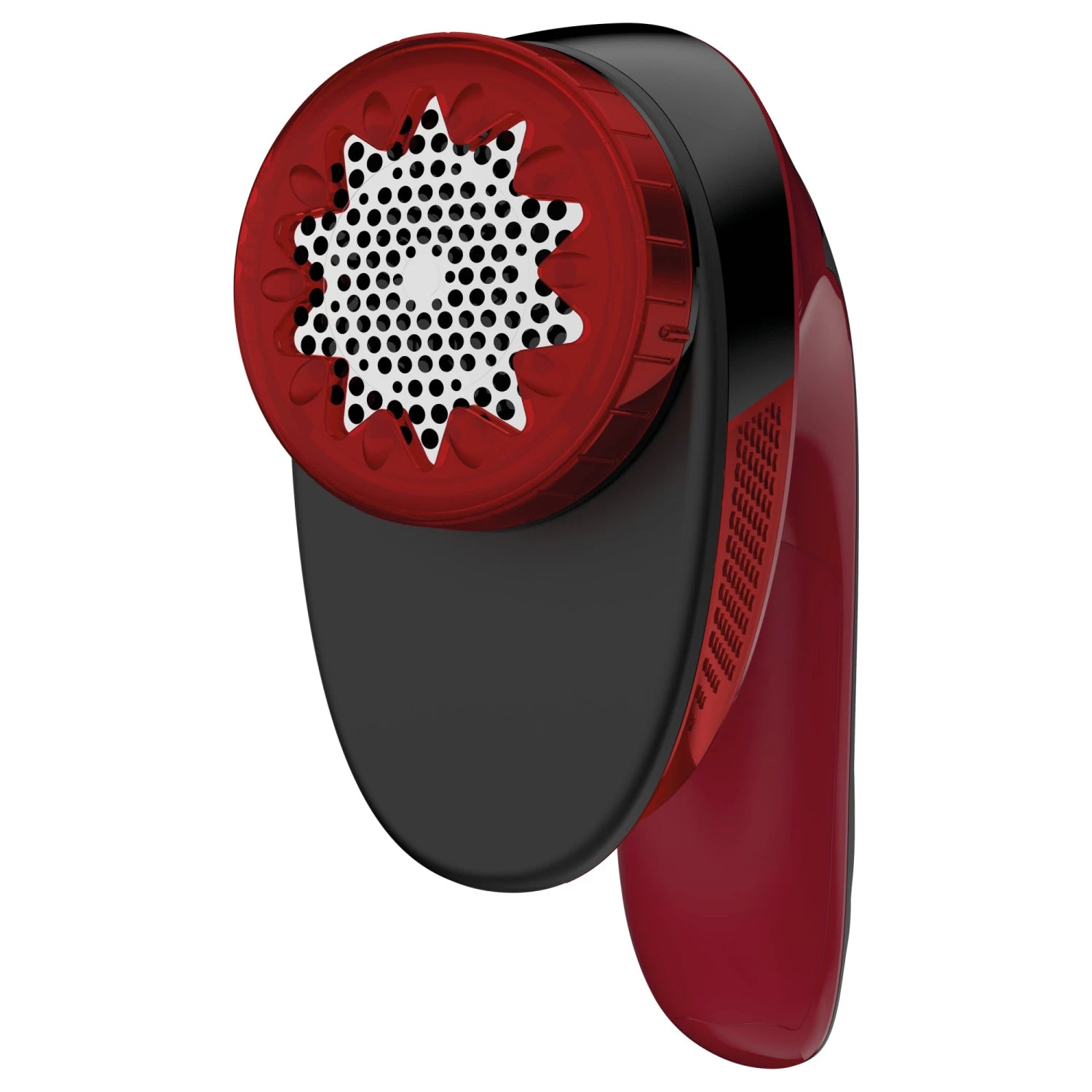 Red and black lint remover on a white background