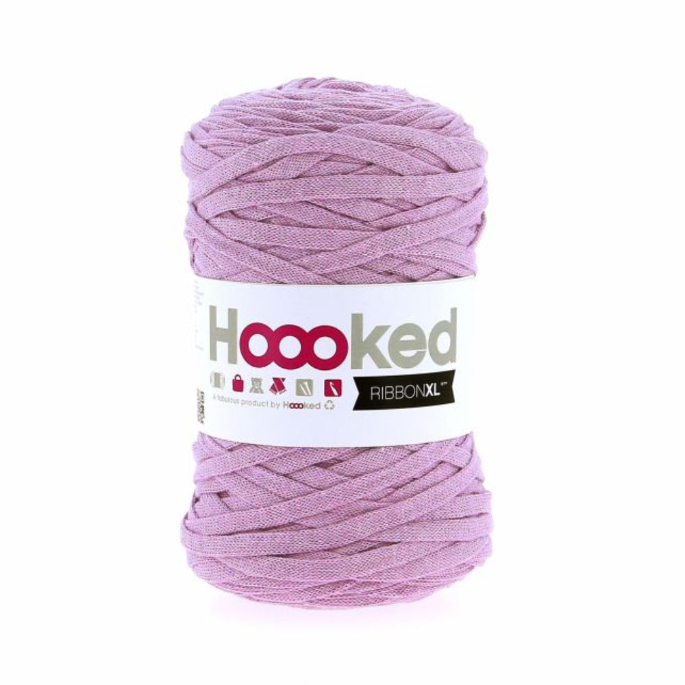 Ball of Lilac yarn with a 'Hoooked' label on a white background
