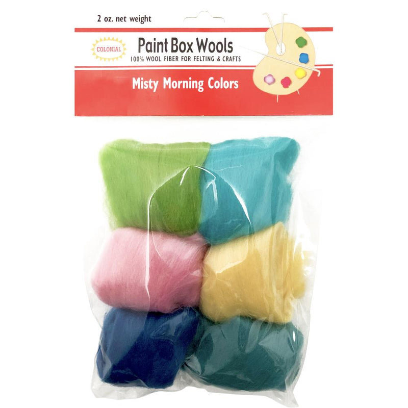 Pack of Paint Box Wools in misty morning colors with packaging on a white background