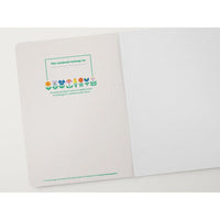 Notebook with floral design and text on a white background