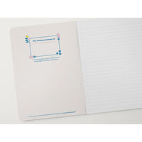 Notebook with a decorative cover and lined pages on a white background