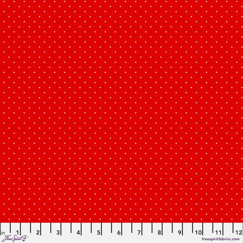 Red fabric with small white dots