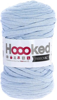 Light blue yarn ball with a 'Hooked' label on a white background