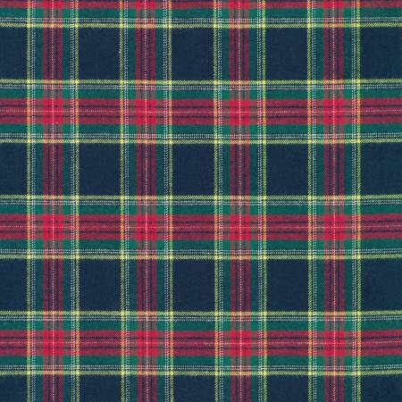 Blue, red, gold, and green plaid fabric