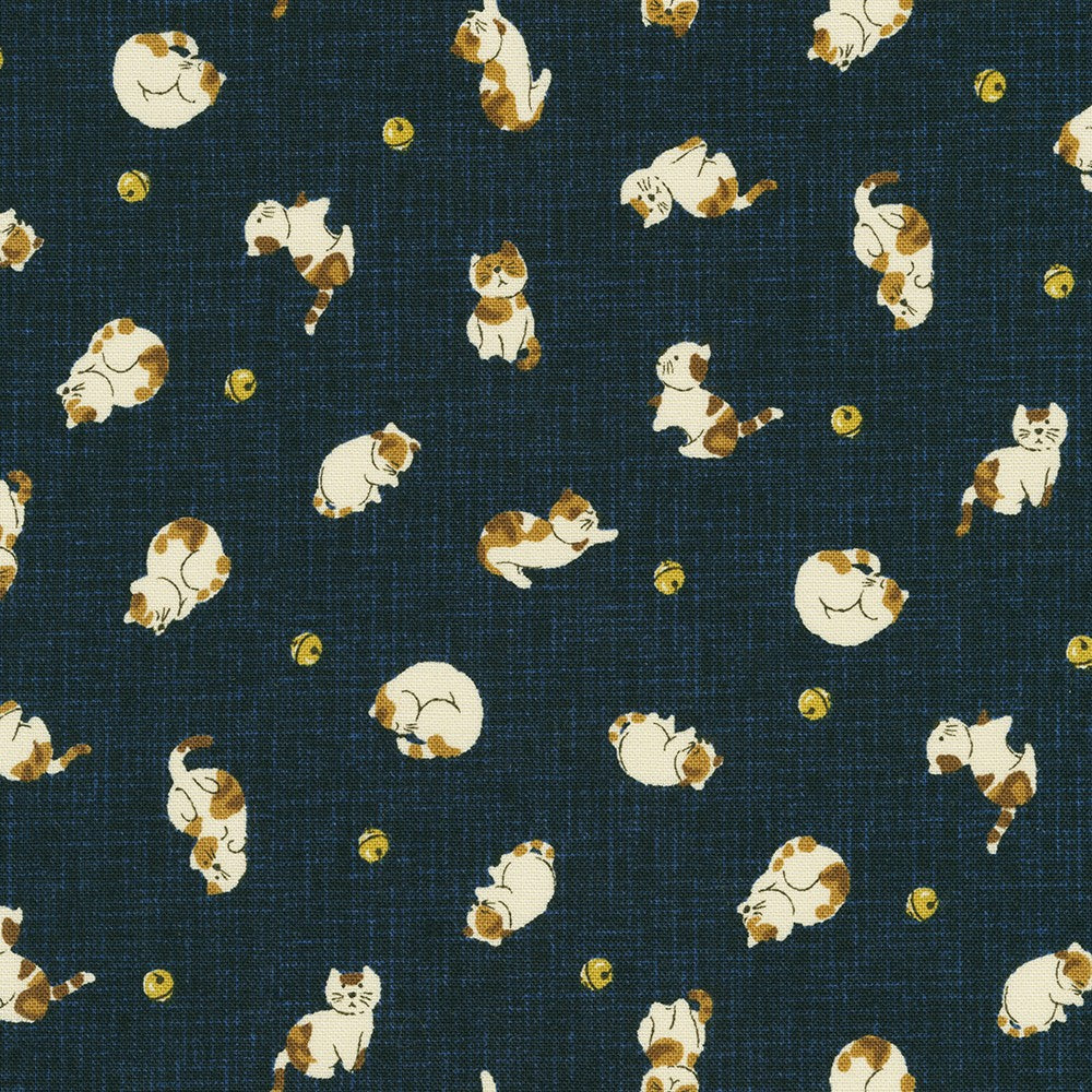 Pattern of cartoon cats on a dark blue background