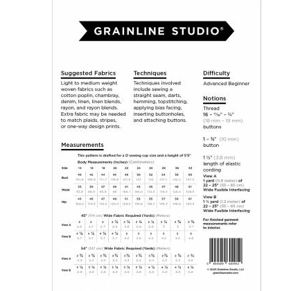 Austin Dress Pattern Pattern Grainline Studio Size 14-32 D-Cup