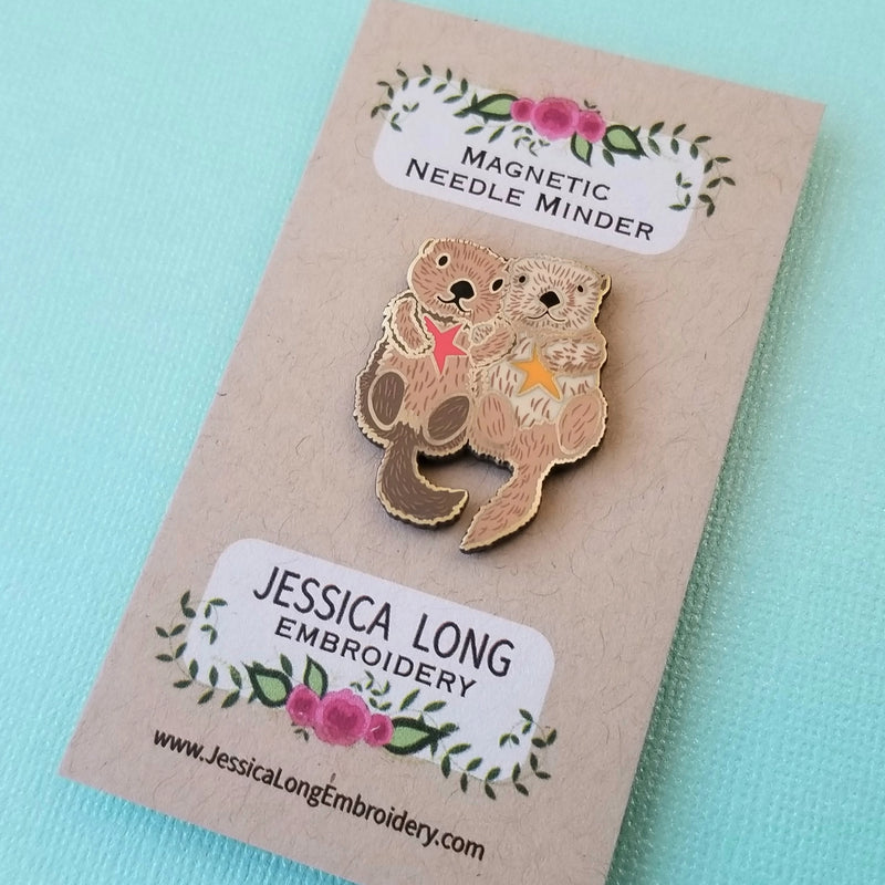 Sea Otters Enamel Needle Minder Needlework Jessica Long Embroidery