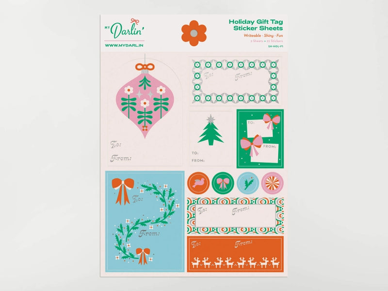 Silver Foil Holiday Gift Tag Sticker Sheet Set Accessories My Darlin'