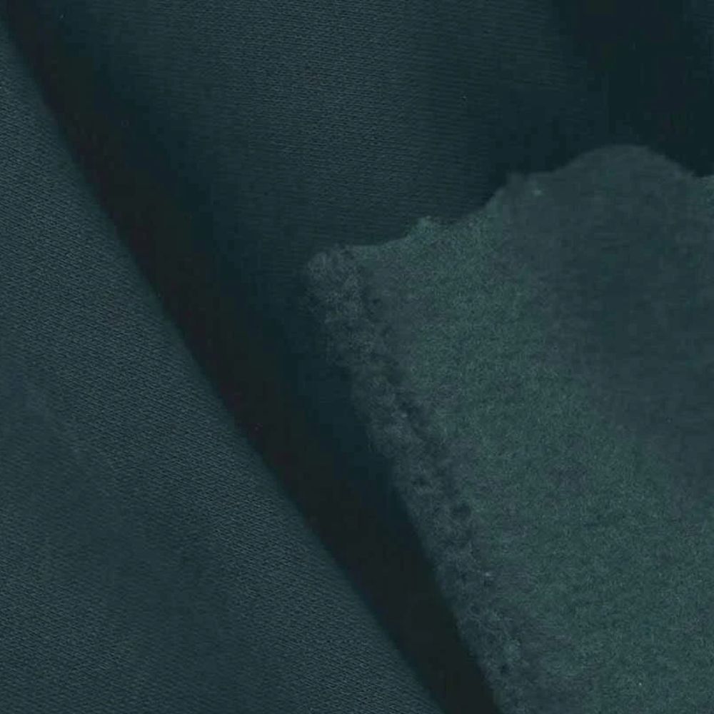 Close up of dark green fleece fabric